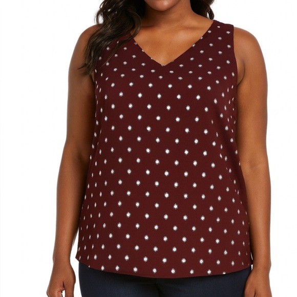 Nine West top blouse sleeveless maroon burgundy metallic dots SZ L - Picture 1 of 9